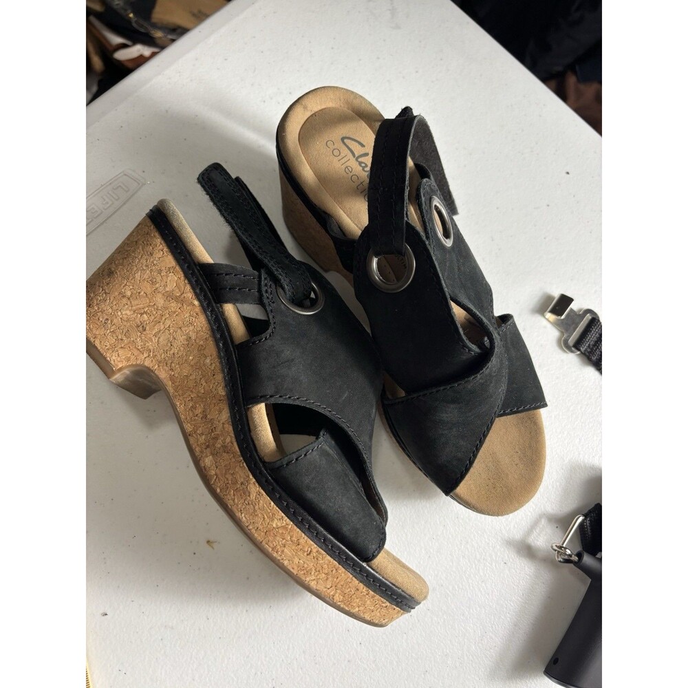 Clarks Sandal Womens 7 Wedge Leather Platform Slingback Cork Comfort